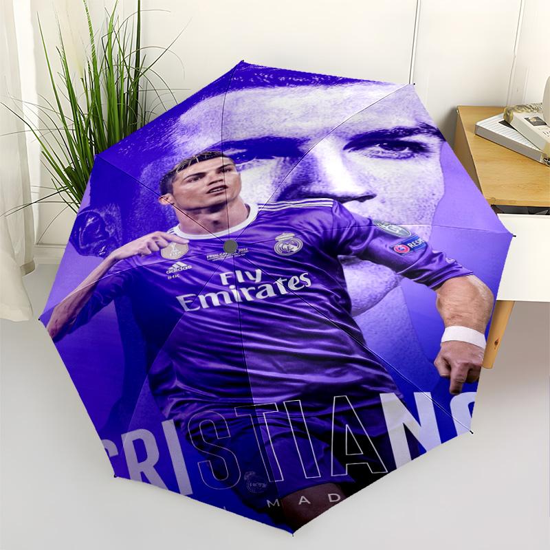 Cristiano Ronaldo Real Madrid Outdoor Automatic Umbrella Compact 8-Rib Design Durable Plastic & Iron for Outdoor Daily Use Fashion Lovers