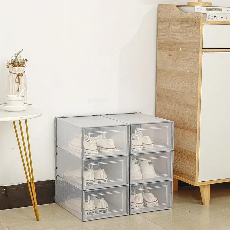 Shoe Storage Box Transparent Visible Square Shoe Container Stackable Large Space Hollow Out Back Breathable Shoe Organizer