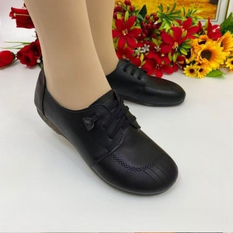 Single shoes women's autumn new soft leather thick heel fashionable and comfortable versatile lightweight round head women's shoes