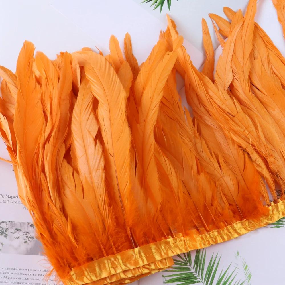 Feather25-30cm Orange Rooster Pheasant Tail Feathers Trim Fringe for Crafts Carnival Party Clothes Costume Plume Ribbon Decoration 10M