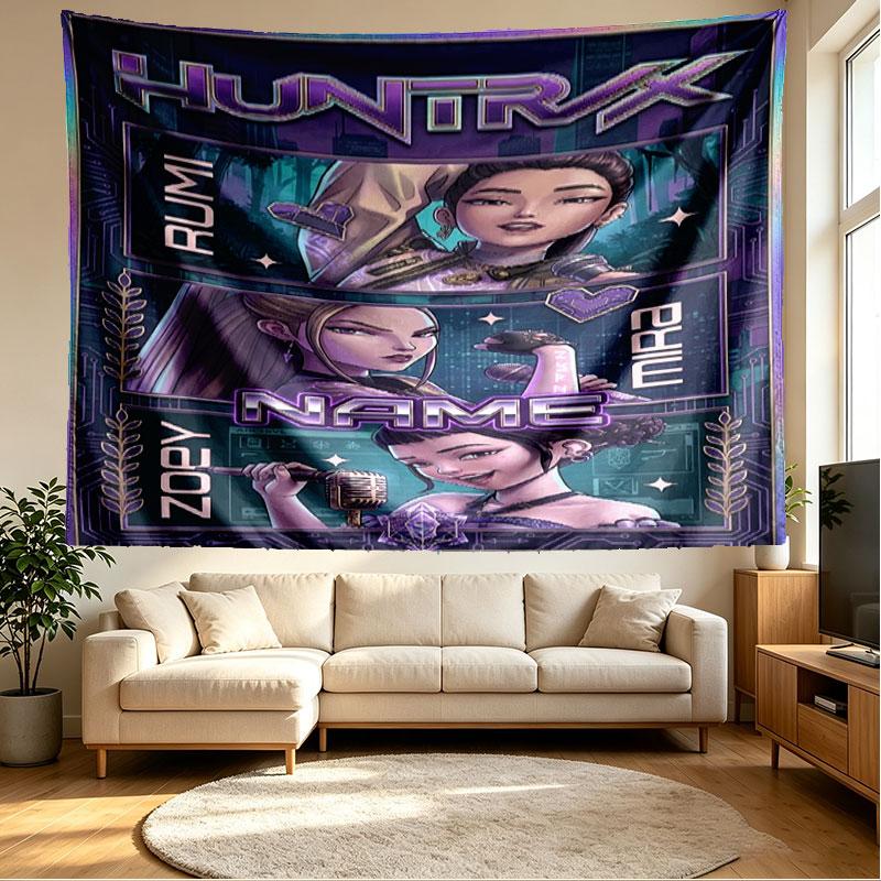 Custom Name Personalized Demon Hunters Kpop Print Tapestry, Wall Art Decor, Bedroom, Dorm, Apartment, LivingRoom, Party Backdrop, Gift for Birthday