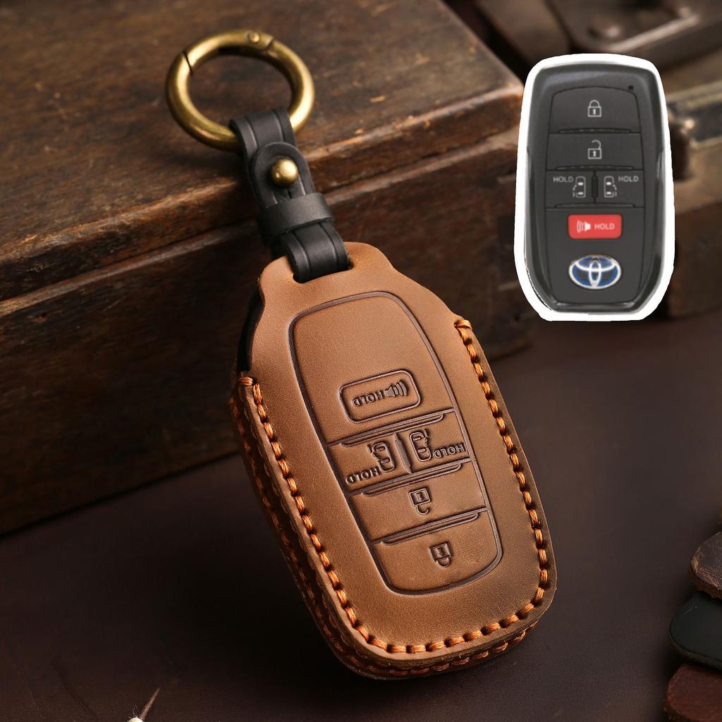 Leather Car Key Cover Case for TOYOTA Sienna RAV4 VENZA Mirai Hybrid Vehicles Alphard PREVIA Voxy Keyless Go Remote Keychain Set