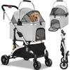 Foldable 3-in-1 Dog Cat Stroller, Pet Stroller with 360° Wheels, Storage Basket, Mesh Window, Cup Holder