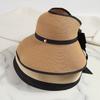 Bowknot Design Empty Top Sun Hat Round Wide Brim Hat Elegant Summer Straw Hat  for Women