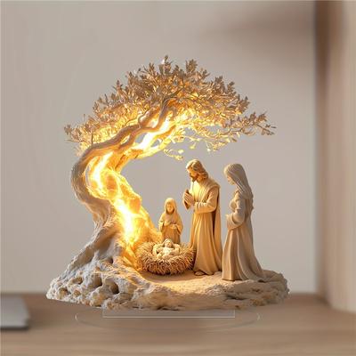 Statue Desktop Decoration Family Jesus Tree Of Life Newborn Desktop Decoration Acrylic Decoration Pendant