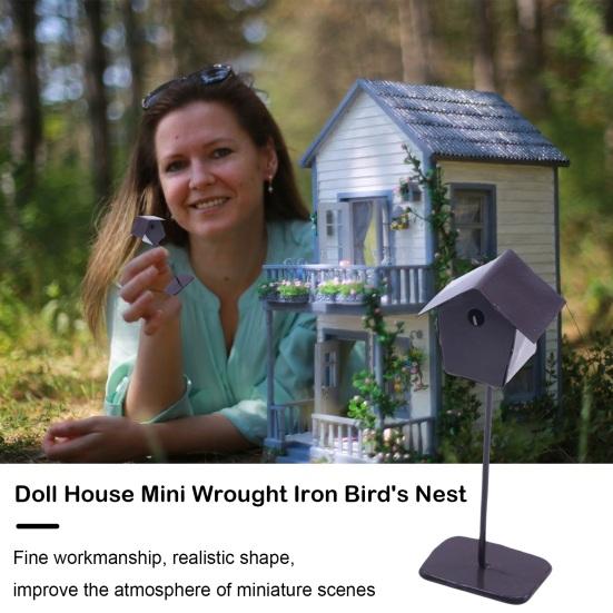 Mini Iron Birdhouse Realistic Scene Enhancer Micro Landscape Dollhouse Field Rustic Scene Simulation Birdhouse