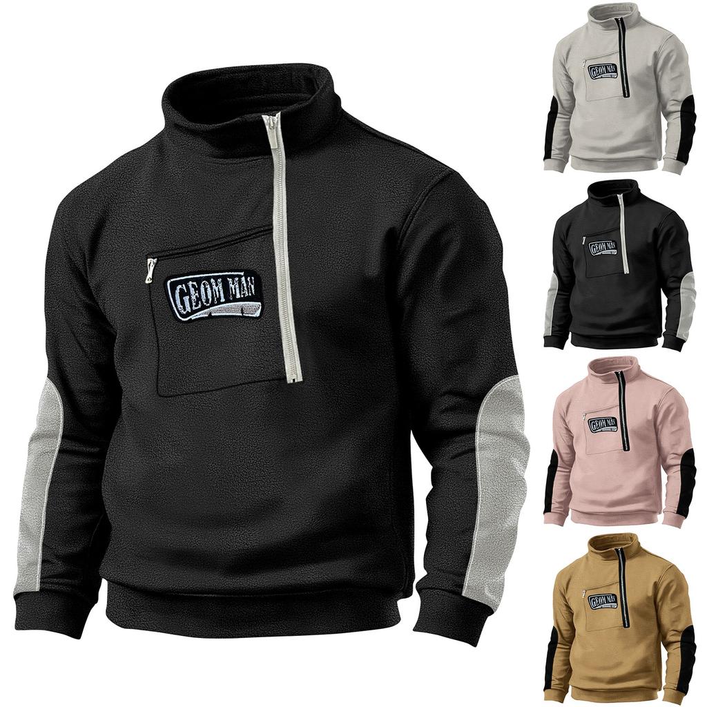 Men's Winter Zipper Sweatshirt Fleece Warm Sweatshirt Men's Pullover Stand Collar Sweatshirt