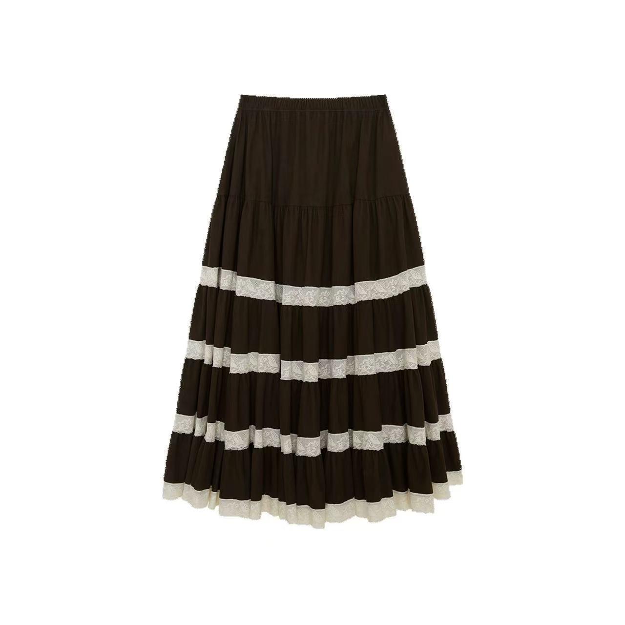 

IM Brand High-End Custom Faux Suede & Lace Multi-Layer Midi Cake Skirt - 2025 Autumn/Winter Collection S темно-коричневого