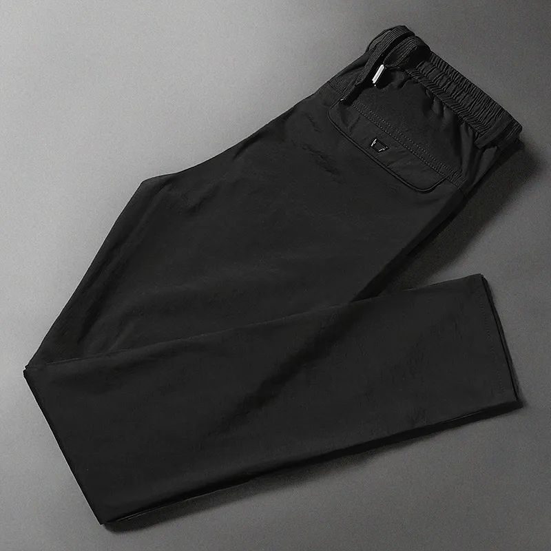 New Summer Thin Ice Quick Drying Straight Tube Loose Fitting Casual High Waisted Lace Up Pocket Men's Sports Pants