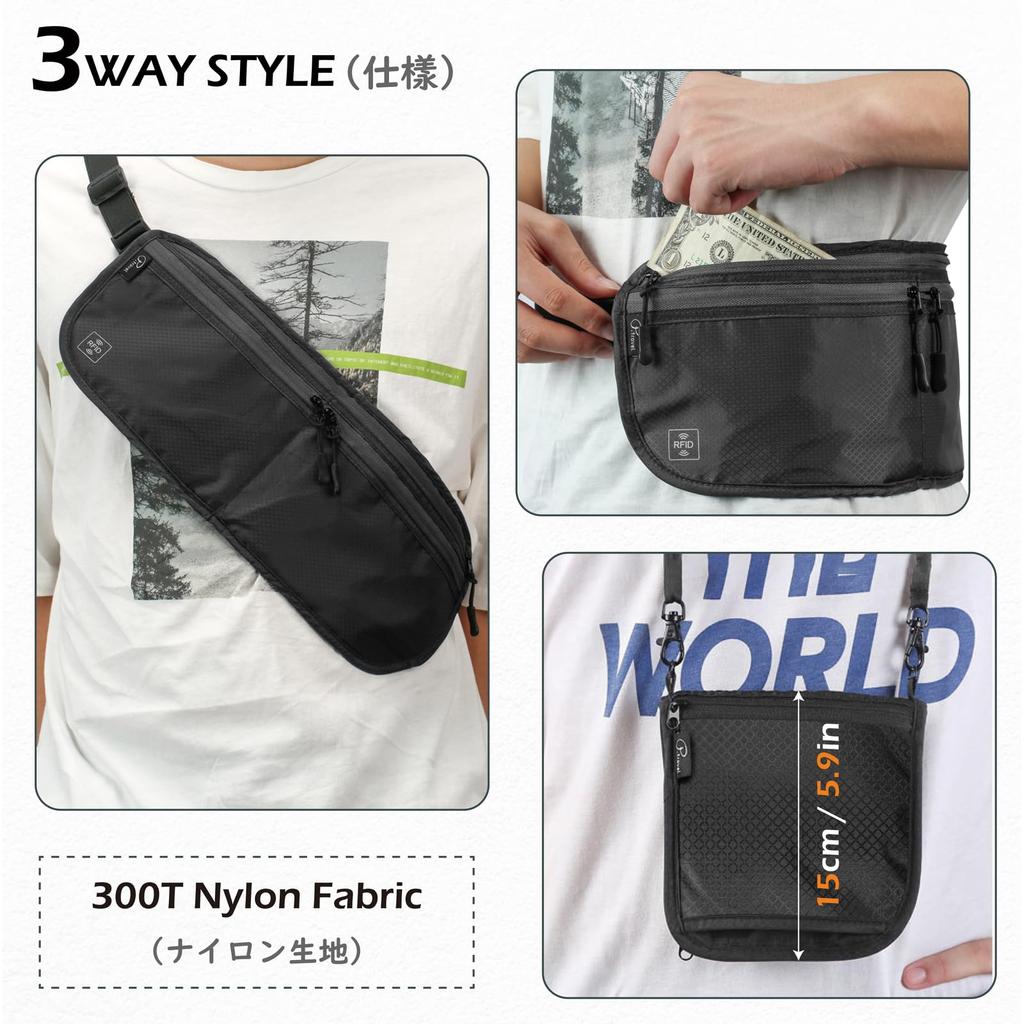 Passport Neck Security Travel Waist Travel Money Belt [TRIWONDER] Case, Strap, Pouch, 2-Way, Anti-Skimming, Essentials, Pouch, Wallet, RFID,