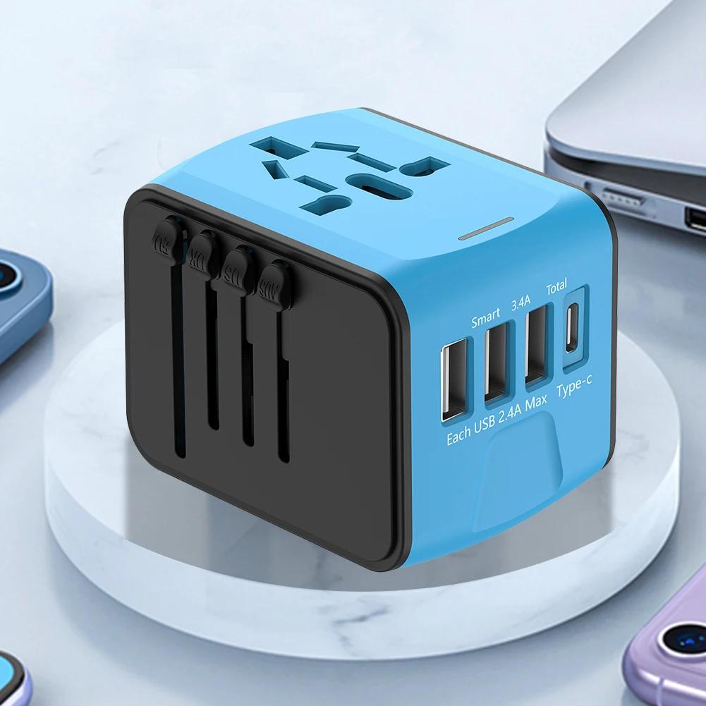 Universal Travel Adapter 100V-250V AC AC Power Plug Adapter 3 USB and 1 Type C Ports for for USA EU UK AU Cell Phone Laptop