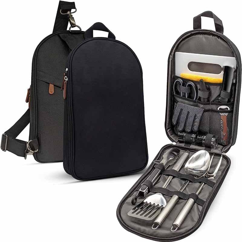 

14pcs a Set Outdoor Utensil Kit with Storage Bag Camping Handheld Picnic Bag Kitchenware Set чёрный