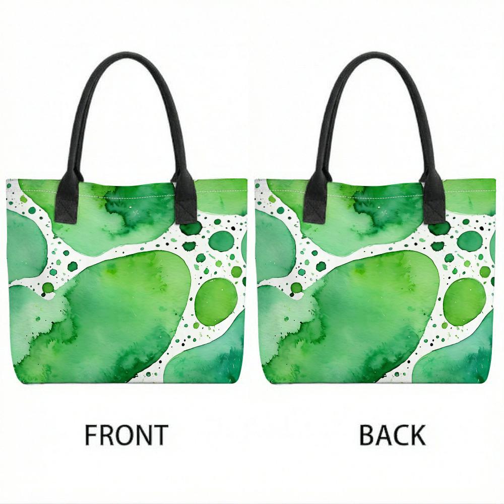 Green Watercolor Tote Bag Large Capacity Fashion Casual Handbag for Daily Use