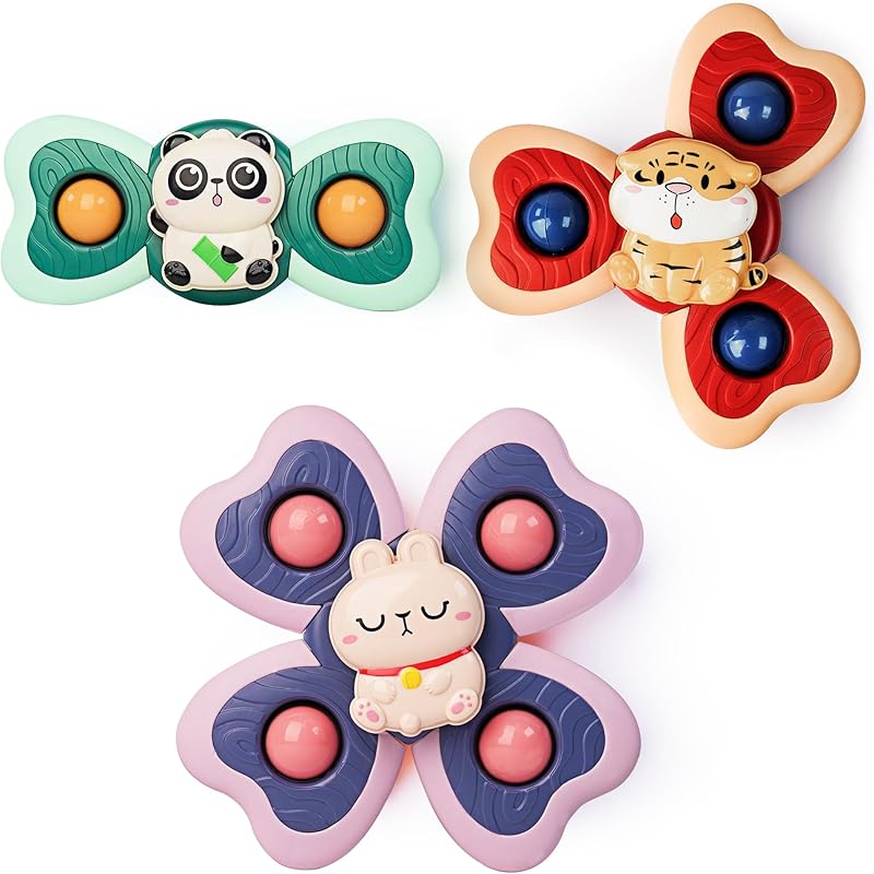 LiKee Strong Suction Cup Fidget Rotating Sensory Bath Toys for Baby, Airplane Car Travel Table & Window Toys for Toddler Boys and Girls, 12+ Months