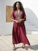 EDOLYNSA Wine Red Women Embroidered Kaftan Robe Long Dress Outfit Soft Boho Vacation Relaxed Beach Wear Lounge Wear Moo Moo Dress Q1654