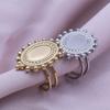 Fashion DIY Drip Oil Rhinestone Round Oval Water Droplets Blank Settings Open Adjustable Stainless Steel Ring For Women Men Gift
