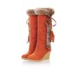 Autumn and winter fashion new snow boots slope heel medium tube rabbit hair warm women's boots tide