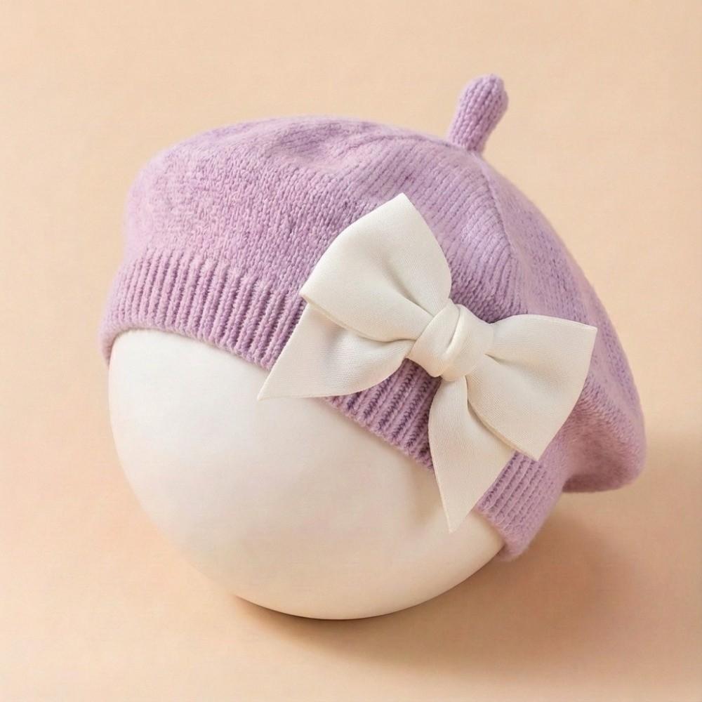 Soft Baby Big Bow Beret Knitted Warm Hat New Kids Beanie Cap  Fall Winter