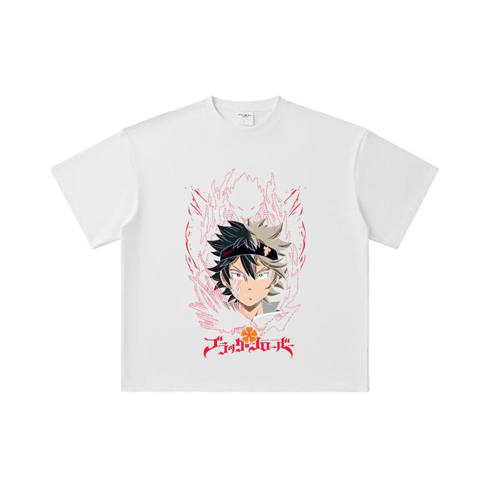 260 GSM Double Yarn 32 Count 100% Cotton Black Clover V4 Asta Print Unisex Heavy Cotton T Shirt