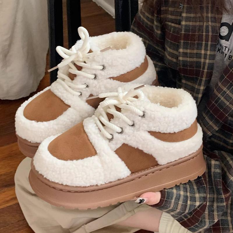 Winter Fashionable Shoes Women's Comfortable Warm Retro Women Shoes Velvet Blocked Sneakers