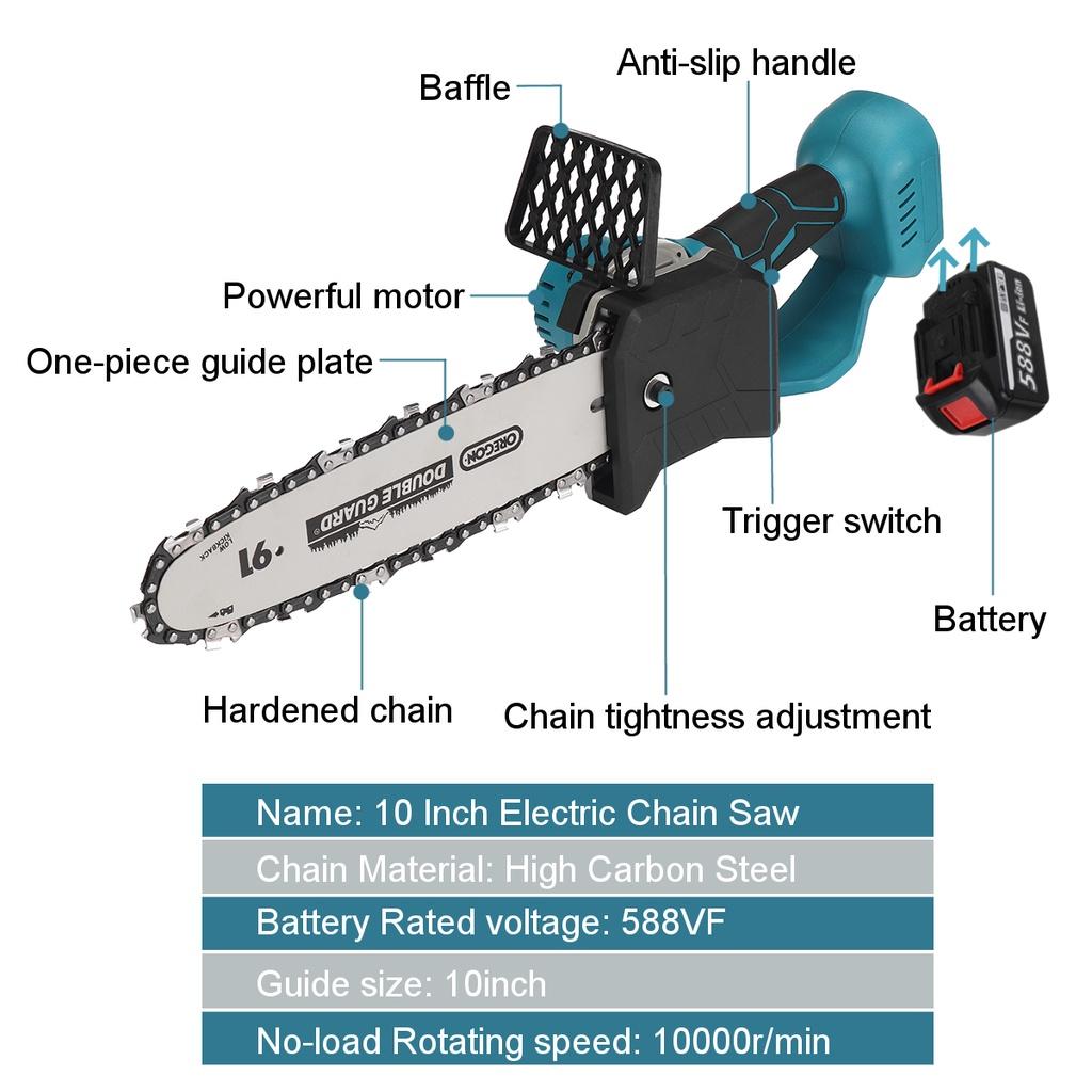 3000W Electric Chainsaw Bracket Cordless Chain Saw 10inch Wood Cutter Cutting Machine Woodworking Tools With 588VF Battery