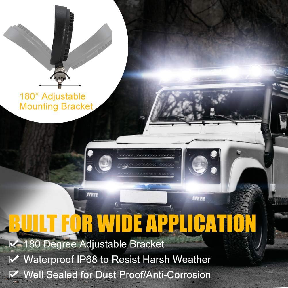 X-STYLE 84W LED Work Light, 12V/24V, Wide Angle, Round, Set of 2 (White), for Cars, Construction, and Agricultural Machinery