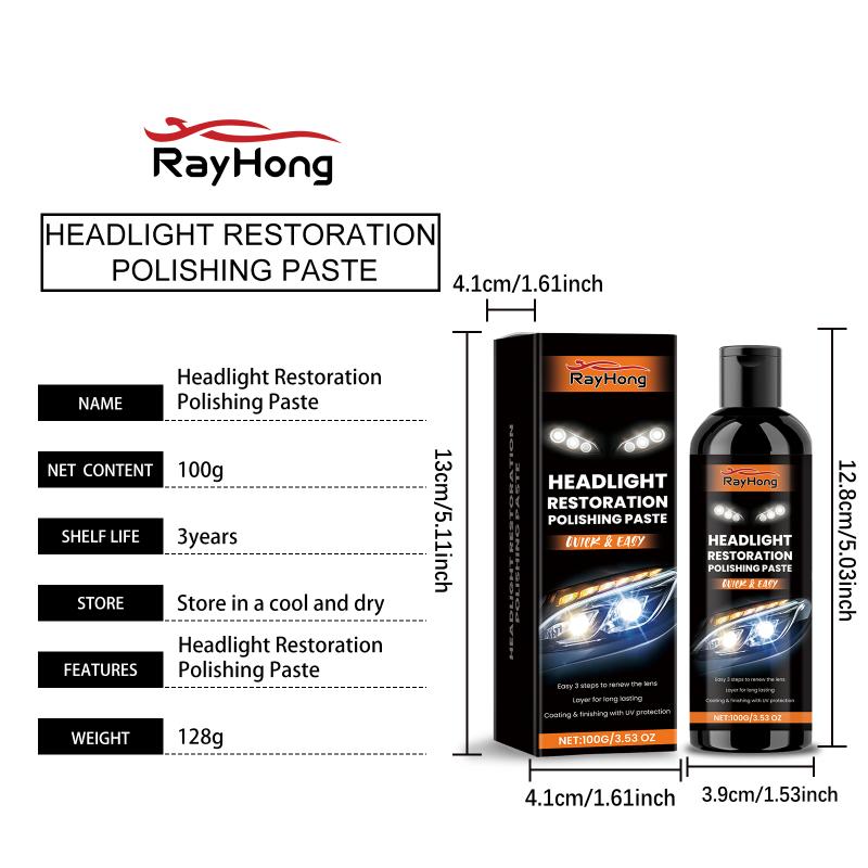 Auto Headlight Repair Paste Removes Discoloration and Oxidation Polishes Lenses for Clearer Brighter Roadside Visibility