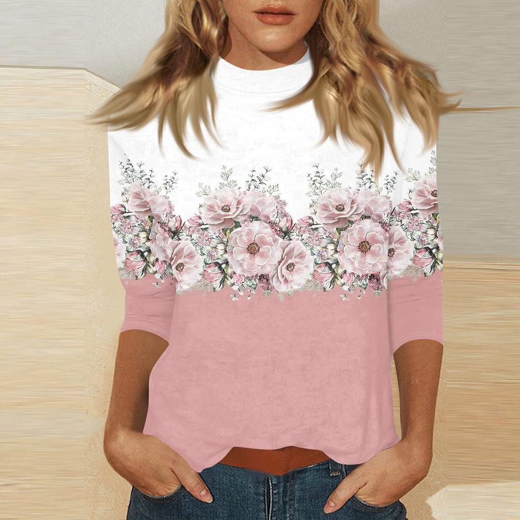 Damen Mock-Neck 3/4-Ärmel Bedrucktes Oberteil
