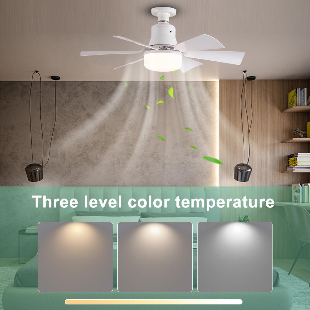 Ceiling Fan Light with Remote Socket Ceiling Fan Timing Light Bulb Fan 3 Gear Wind Speed 6 Blades for Living Room Bedroom