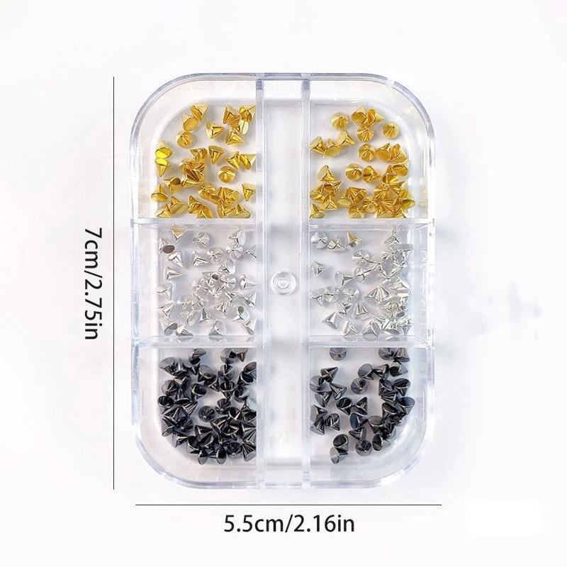 6 Grids Punk Style Flat-Back Metal Nail Art Rivet Pyramid-Shaped Charms Studs Accessories For Manicure Nails Decoration Supplies