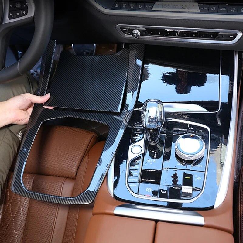 Car Gear Shift Multimedia Frame Water Cup Holder ABS Decoration Cover Sticker Auto Interior Accessories For BMW X5 G05 2018-21