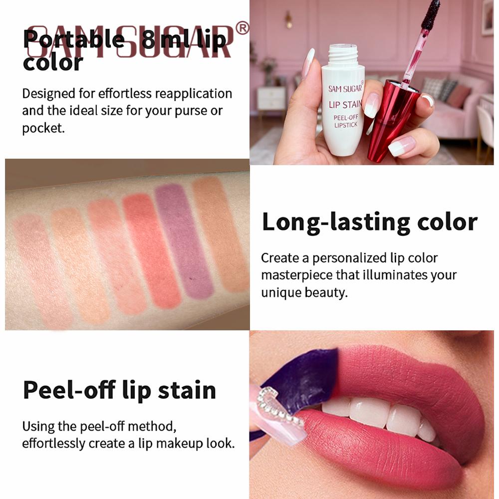6pcs Peel Off Lip Stain Set, Waterproof Long Lasting Lip Tint, Natural Matte Liquid Lipstick Peelable Lip Gloss, Non-Stick Cup Makeup