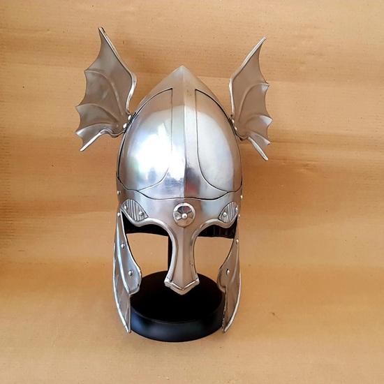 Medieval Fantasy Winged Viking Helmet with Stand  Wearable Steel Helmet for LARP, Cosplay Renaissance Fair Norse Warrior Costume Prop