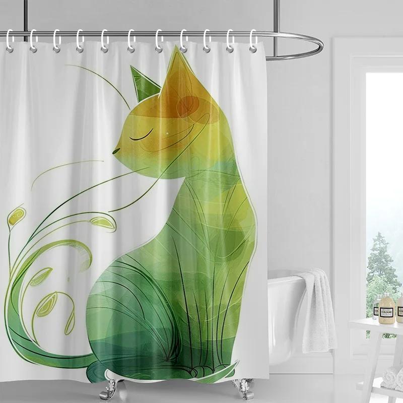 וילון מקלחת יער חתולים 70x72 אינץ' בד עמיד למים עמיד בפני עובש וילון אמבטיה סגנון INS וילונות אמבטיה חמודים