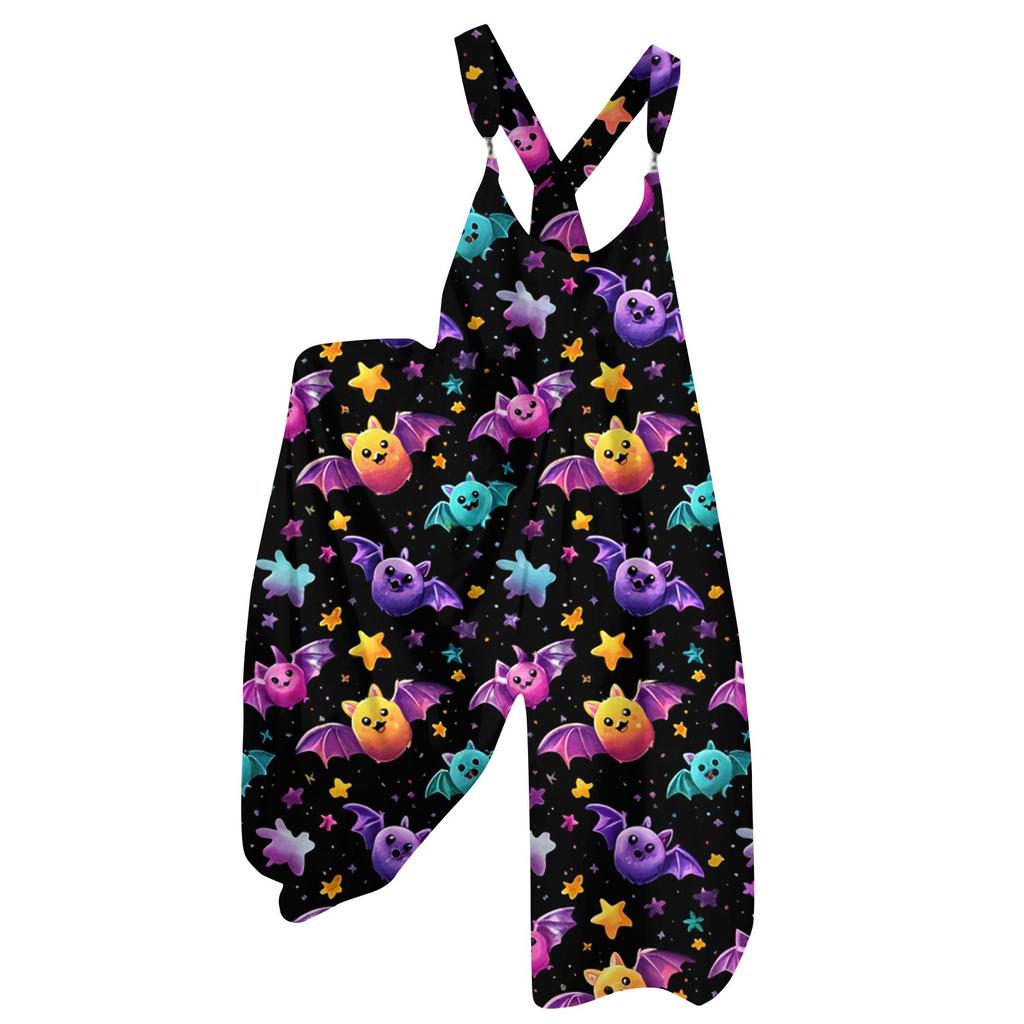 Women's Summer Overalls Floral Print Vintage Jumpsuit (Non-Adjustable Straps)