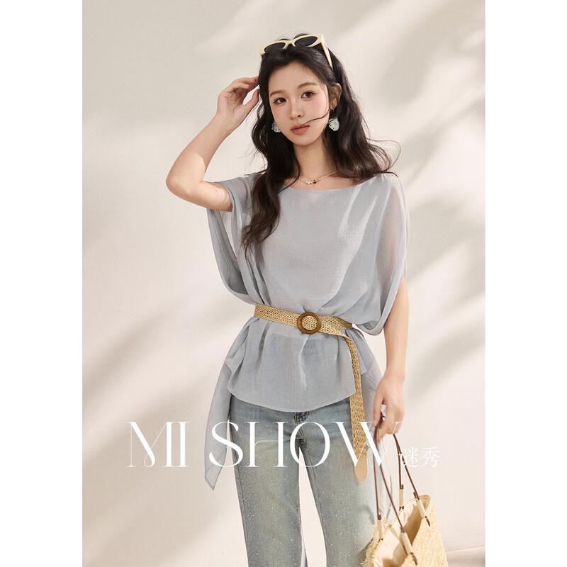

Women s Relaxed Fit Chiffon Batwing Cape Blouse One Size