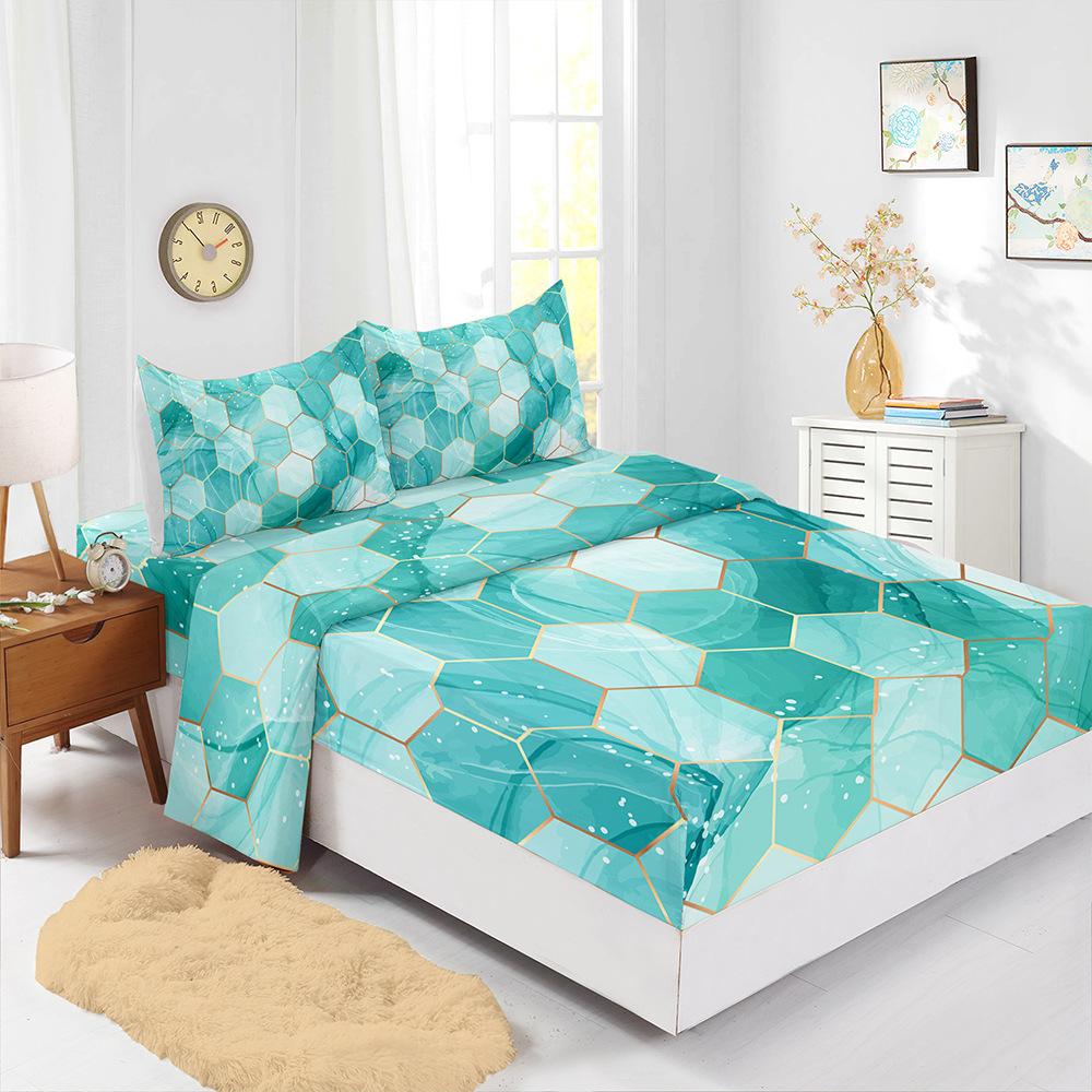 Four-Piece Mattress Marble Pattern Bedding 3D Digital Printing Kit Mattress Protective Cover