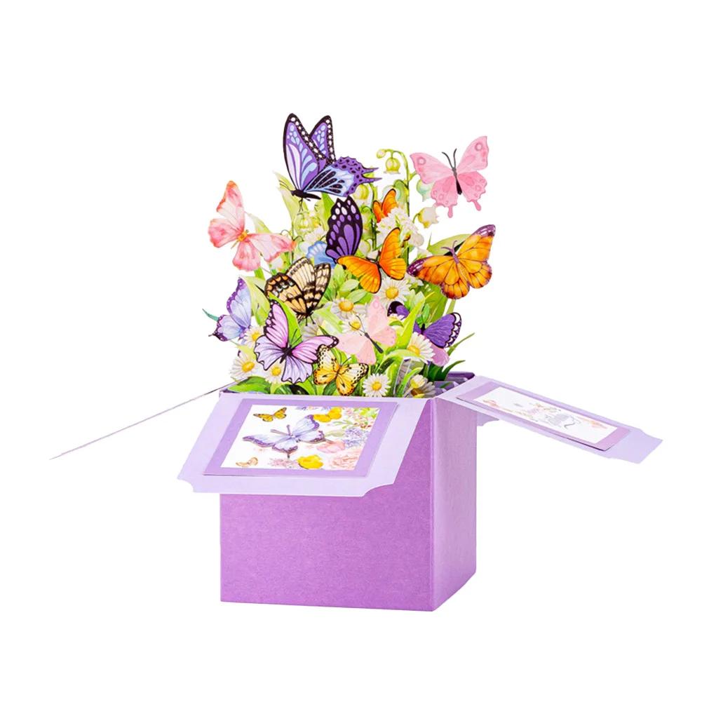 Creative Blessing Greeting Postcard 3D Pop-Up Tulips Roses Sunflowers Bouquet Card Gift For Her Friend Lover
