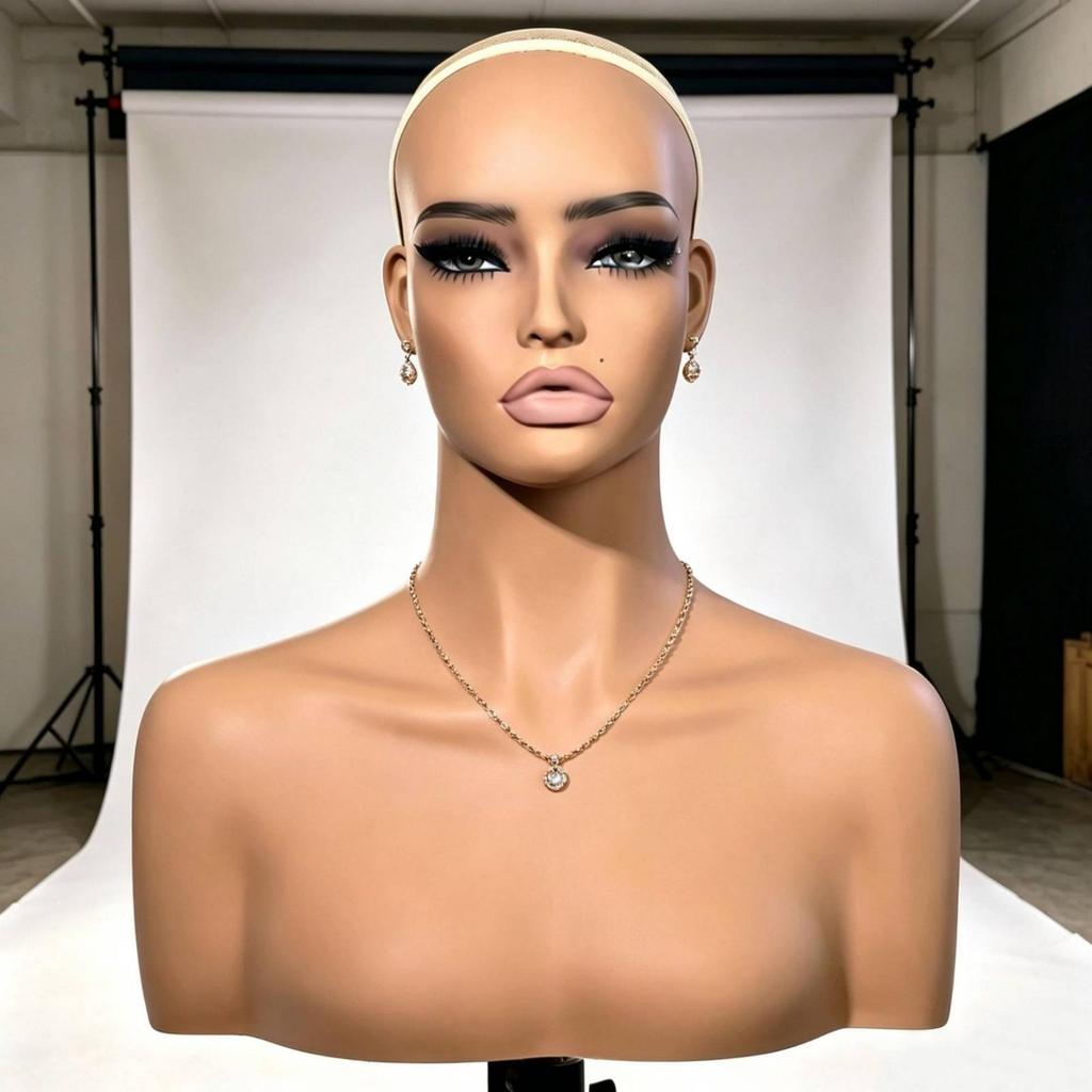 Mannequin Display Bust SkinTonedToned Hairpiece Smooth Head with Shoulders