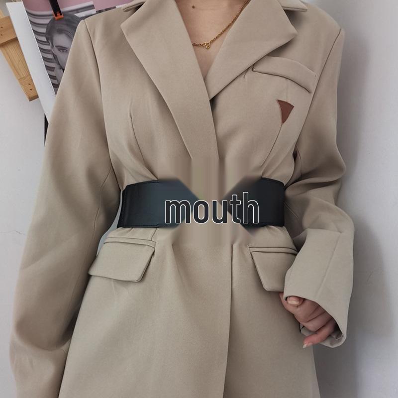 Women's High-End Black Leather Rhinestone Buckle Elastic Waist Belt for Coats and Dresses