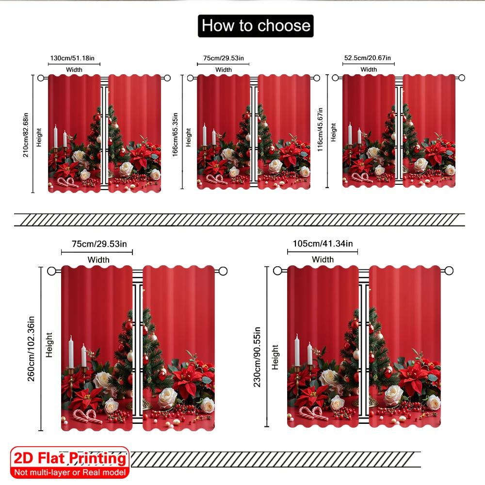 2pcs 2D Flat Printing Merry Christmas Popular Drapes Christmas Poinsettia Roses Candles Polyester Without Electricity Birthday