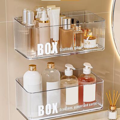 Wall Mounted Shower Shampoo Racks Shelves Organizer Non-Drilling Removable Transparent Pet Material Bathroom Storage Rack