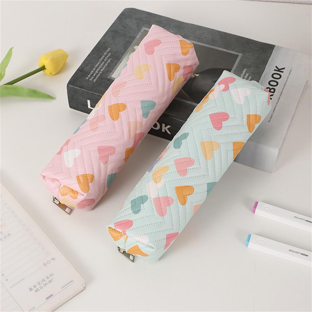 Cute Heart Pen Bag Student Stationery Bag Pencil Case Multifunctional Stationery Organizer Zipper Pouch School Supplies