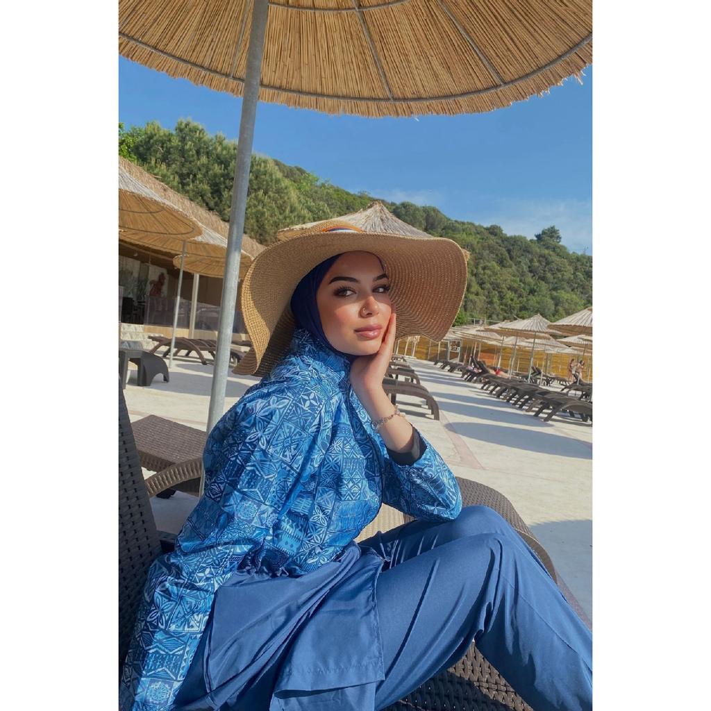 Vollständig bedeckter Hijab-Badeanzug mit Fallschirmmuster, Fliesenmuster R040 Rabia