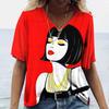 Ladies' V-neck T-shirt 3D Digital Printing Art Abstract Face Fashion Casual Trend Printed Short Sleeved Shirt