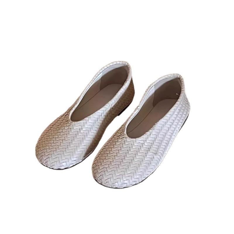 Wersja ze skóry owczej~ Koreańska wersja niszowy design miękka skóra lekkie płaskie buty wygodne plecione buty buty babci buty damskie pojedyncze buty kobiety