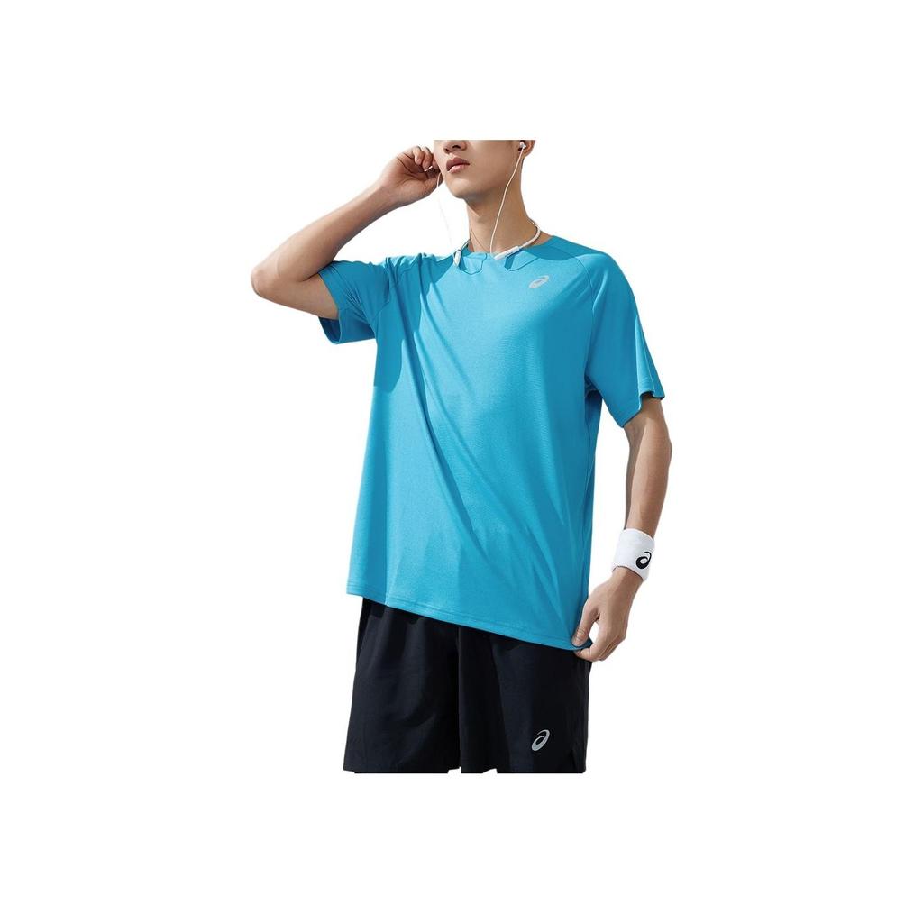 Asics Solid Color Outdoor Casual Sports Crew Neck Short Sleeve T-Shirt Men Tops Blue 2011C701-403