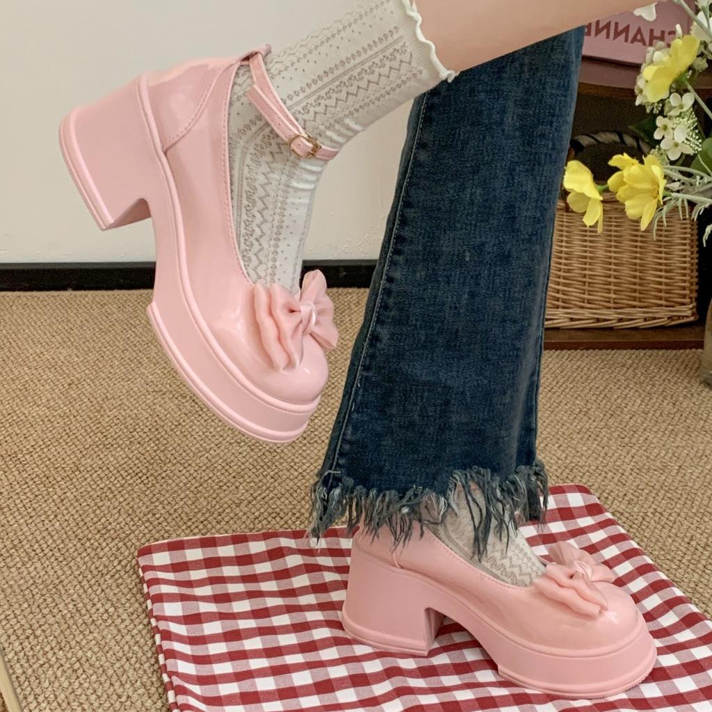 Retro Black British Style Thick High-heeled Small Leather Shoes Women's 2025 New Autumn Small Man Height Increase Mary Jane Single Shoes