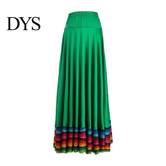 Grote Zwaaiende Zoom Rok Maxi Dames Volksdans Elastische Taille Spaanse Vrouwen Wijde Regenboog Mexicaanse Flamenco Optreden Kleurrijke Onderkant
