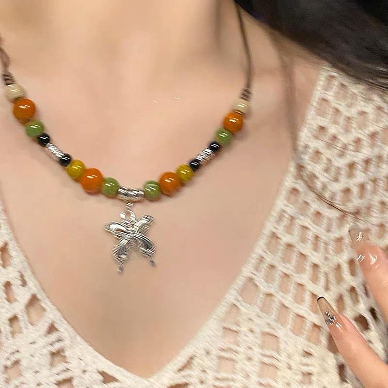 Ceramic butterfly necklace women's retro accessories new collarbone chain